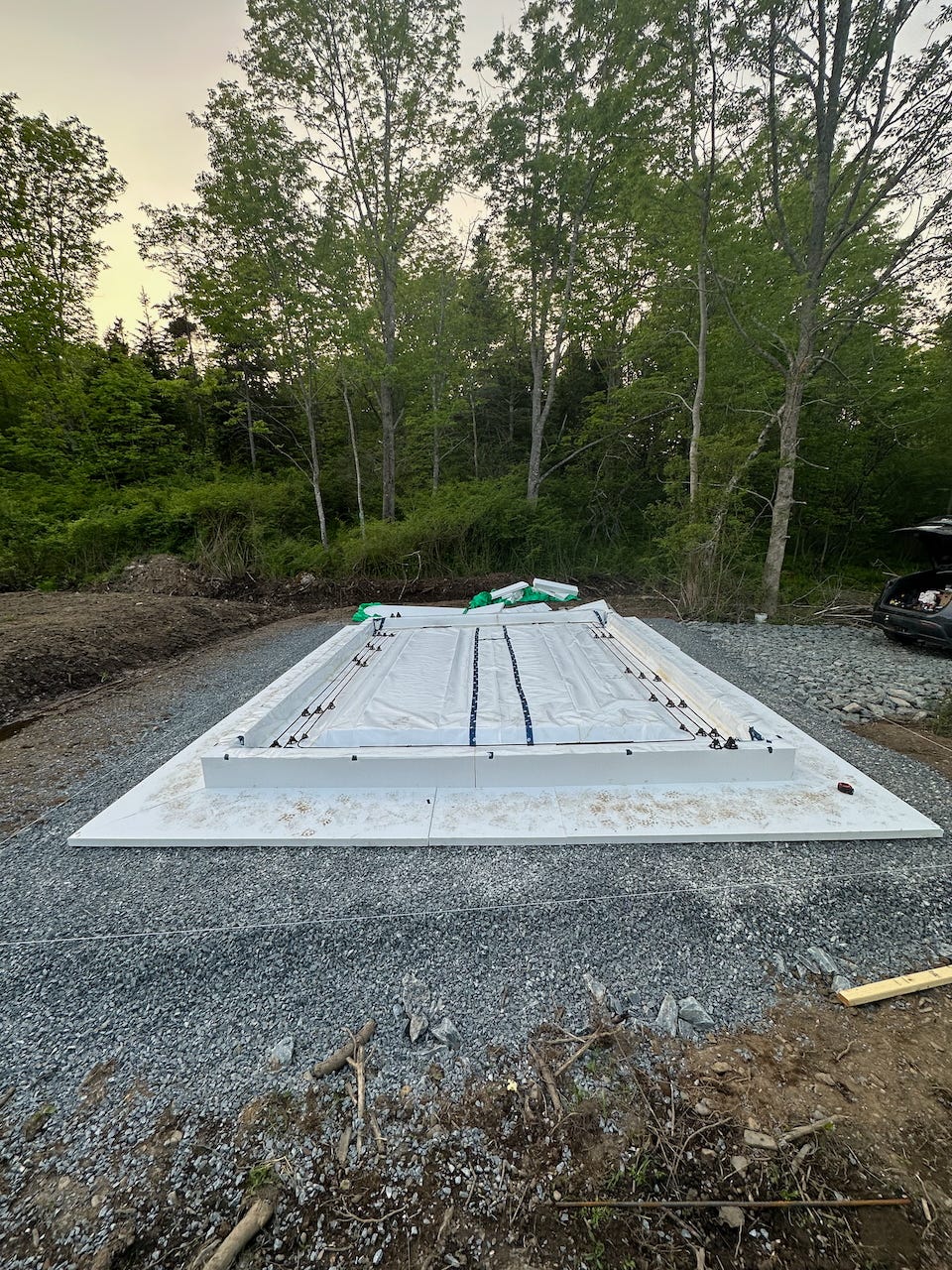 Rebar in place on small plastic stands for elevation.