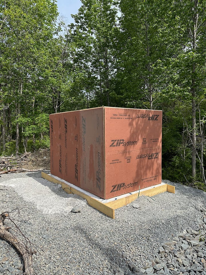 Zip sheathing added to the framed walls (no tape yet)